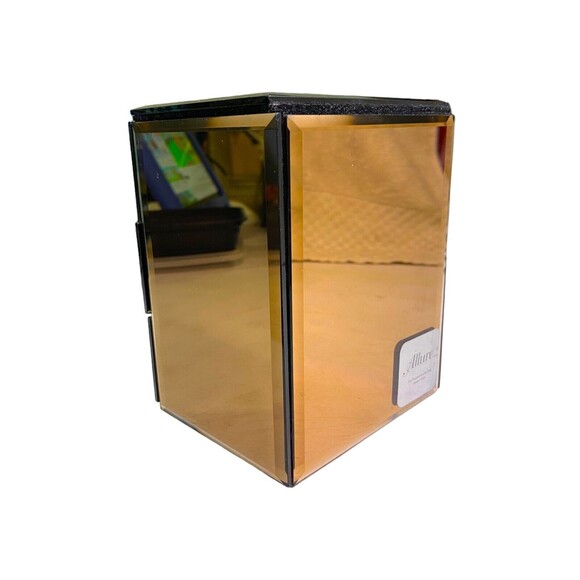 Allure Mirrored Jewelry Box Amber Smoke 3 Compartments Clear Crystal Gem Knobs - Picture 14 of 16